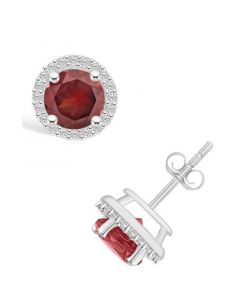 Garnet (2-1/5 ct. t.w.) and Created Sapphire (1/5 ct. t.w.) Halo Studs in 10K White Gold