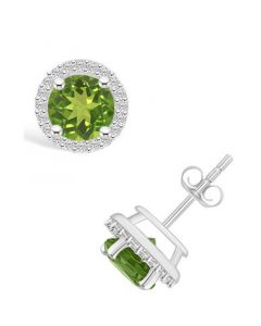 Peridot (1-9/10 ct. t.w.) and Created Sapphire (1/5 ct. t.w.) Halo Studs in 10K White Gold