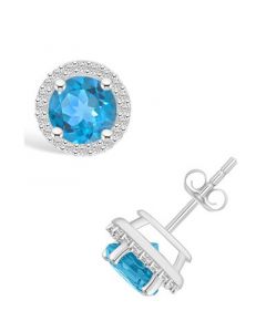 Topaz (2-1/3 ct. t.w.) and Created Sapphire (1/5 ct. t.w.) Halo Studs in 10K White Gold