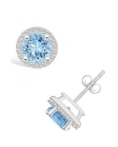 Created Spinel Aquamarine (1-7/8 ct. t.w.) and Created Sapphire (1/5 ct. t.w.) Halo Studs in 10K White Gold