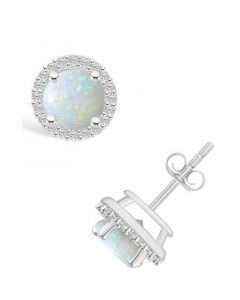 Created Opal (3/4 ct. t.w.) and Created Sapphire (1/5 ct. t.w.) Halo Studs in 10K White Gold