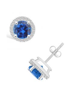 Created Sapphire (2-1/6 ct. t.w.) and Created White Sapphire (1/5 ct. t.w.) Halo Studs in 10K White Gold