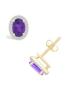 Amethyst (1-3/5 ct. t.w.) and Created Sapphire (1/5 ct. t.w.) Halo Studs in 10K Yellow Gold