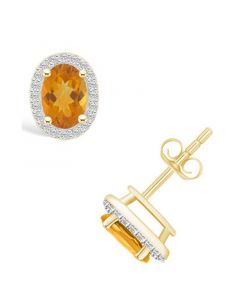 Citrine (1-3/5 ct. t.w.) and Created Sapphire (1/5 ct. t.w.) Halo Studs in 10K Yellow Gold