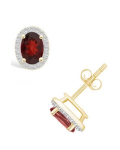 Garnet (1-9/10 ct. t.w.) and Created Sapphire (1/5 ct. t.w.) Halo Studs in 10K Yellow Gold