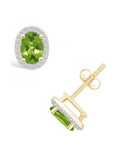 Peridot (1-3/4 ct. t.w.) and Created Sapphire (1/5 ct. t.w.) Halo Studs in 10K Yellow Gold