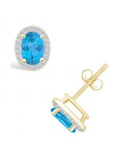 Topaz (2 ct. t.w.) and Created Sapphire (1/5 ct. t.w.) Halo Studs in 10K Yellow Gold