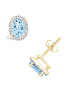 Created Spinel Aquamarine (1-3/5 ct. t.w.) and Created Sapphire (1/5 ct. t.w.) Halo Studs in 10K Yellow Gold