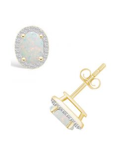 Created Opal (2/3 ct. t.w.) and Created Sapphire (1/5 ct. t.w.) Halo Studs in 10K Yellow Gold