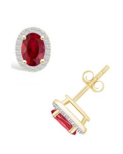 Created Ruby (1-3/4 ct. t.w.) and Created Sapphire (1/5 ct. t.w.) Halo Studs in 10K Yellow Gold