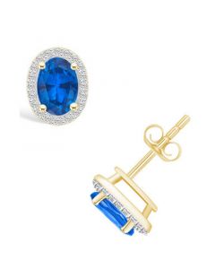 Created Sapphire (1-2/3 ct. t.w.) and Created White Sapphire (1/5 ct. t.w.) Halo Studs in 10K Yellow Gold