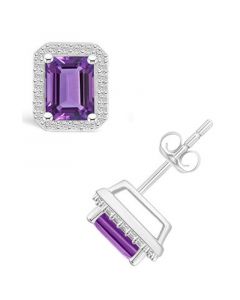 Amethyst (2 ct. t.w.) and Created Sapphire (1/4 ct. t.w.) Halo Studs in 10K White Gold