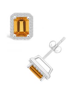 Citrine (2 ct. t.w.) and Created Sapphire (1/4 ct. t.w.) Halo Studs in 10K White Gold