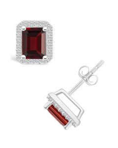 Garnet (2-1/2 ct. t.w.) and Created Sapphire (1/4 ct. t.w.) Halo Studs in 10K White Gold