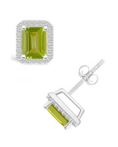 Peridot (2-1/5 ct. t.w.) and Created Sapphire (1/4 ct. t.w.) Halo Studs in 10K White Gold