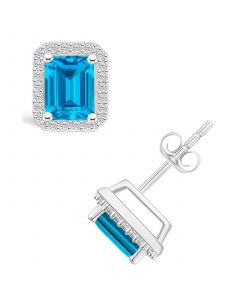 Topaz (2-3/5 ct. t.w.) and Created Sapphire (1/4 ct. t.w.) Halo Studs in 10K White Gold