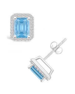 Created Spinel Aquamarine (2-1/10 ct. t.w.) and Created Sapphire (1/4 ct. t.w.) Halo Studs in 10K White Gold