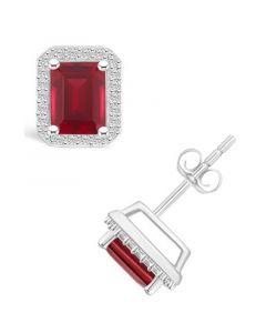 Created Ruby (2-2/5 ct. t.w.) and Created Sapphire (1/4 ct. t.w.) Halo Studs in 10K White Gold