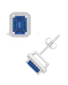 Created Sapphire (2-1/3 ct. t.w.) and Created White Sapphire (1/4 ct. t.w.) Halo Studs in 10K White Gold