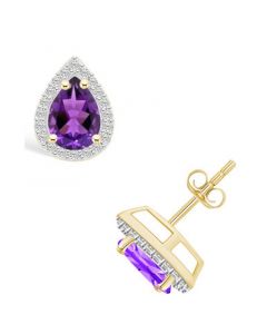 Amethyst (1-1/3 ct. t.w.) and Created Sapphire (1/5 ct. t.w.) Halo Studs in 10K Yellow Gold