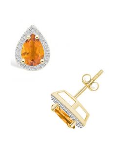 Citrine (1-1/3 ct. t.w.) and Created Sapphire (1/5 ct. t.w.) Halo Studs in 10K Yellow Gold