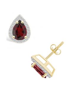 Garnet (1-3/4 ct. t.w.) and Created Sapphire (1/5 ct. t.w.) Halo Studs in 10K Yellow Gold