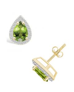 Peridot (1-3/5 ct. t.w.) and Created Sapphire (1/5 ct. t.w.) Halo Studs in 10K Yellow Gold