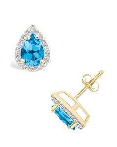 Blue Topaz (1-2/3 ct. t.w.) and Created Sapphire (1/5 ct. t.w.) Halo Studs in 10K Yellow Gold