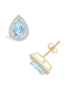 Created Spinel Aquamarine (1-2/5 ct. t.w.) and Created Sapphire (1/5 ct. t.w.) Halo Studs in 10K Yellow Gold