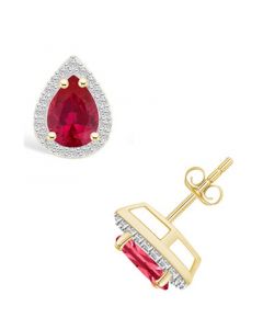 Created Ruby (1-1/2 ct. t.w.) and Created Sapphire (1/5 ct. t.w.) Halo Studs in 10K Yellow Gold