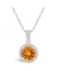 Citrine (1-1/4 ct. t.w.) and Created Sapphire (1/6 ct. t.w.) Halo Pendant Necklace in 10K White Gold