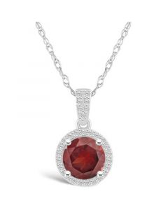 Garnet (1-2/3 ct. t.w.) and Created Sapphire (1/6 ct. t.w.) Halo Pendant Necklace in 10K White Gold