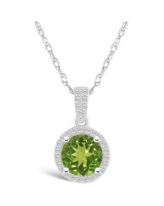 Peridot (1-1/2 ct. t.w.) and Created Sapphire (1/6 ct. t.w.) Halo Pendant Necklace in 10K White Gold