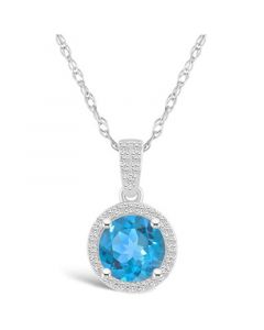 Topaz (1-2/3 ct. t.w.) and Created Sapphire (1/6 ct. t.w.) Halo Pendant Necklace in 10K White Gold