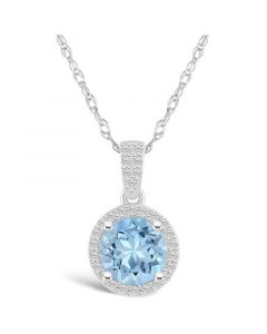 Created Spinel Aquamarine (1-2/5 ct. t.w.) and Created Sapphire (1/6 ct. t.w.) Halo Pendant Necklace in 10K White Gold