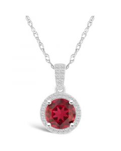 Created Ruby (1-1/2 ct. t.w.) and Created Sapphire (1/6 ct. t.w.) Halo Pendant Necklace in 10K White Gold