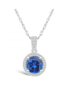 Created Sapphire (1-3/5 ct. t.w.) and Created White Sapphire (1/6 ct. t.w.) Halo Pendant Necklace in 10K White Gold