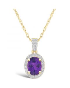 Amethyst (1-1/5 ct. t.w.) and Created Sapphire (1/6 ct. t.w.) Halo Pendant Necklace in 10K Yellow Gold