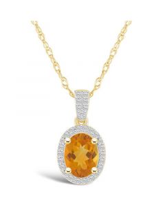 Citrine (1-1/5 ct. t.w.) and Created Sapphire (1/6 ct. t.w.) Halo Pendant Necklace in 10K Yellow Gold