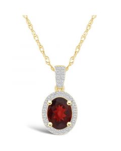 Garnet (1-1/2 ct. t.w.) and Created Sapphire (1/6 ct. t.w.) Halo Pendant Necklace in 10K Yellow Gold