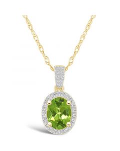 Peridot (1-1/3 ct. t.w.) and Created Sapphire (1/6 ct. t.w.) Halo Pendant Necklace in 10K Yellow Gold