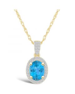 Topaz (1-3/5 ct. t.w.) and Created Sapphire (1/6 ct. t.w.) Halo Pendant Necklace in 10K Yellow Gold