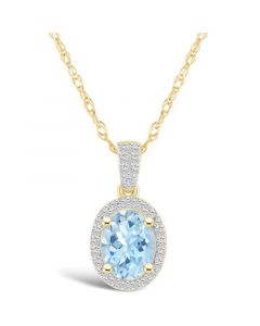 Created Spinel Aquamarine (1-1/4 ct. t.w.) and Created Sapphire (1/6 ct. t.w.) Halo Pendant Necklace in 10K Yellow Gold