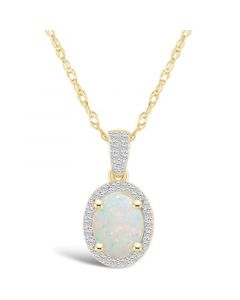 Created Opal (1/2 ct. t.w.) and Created Sapphire (1/6 ct. t.w.) Halo Pendant Necklace in 10K Yellow Gold