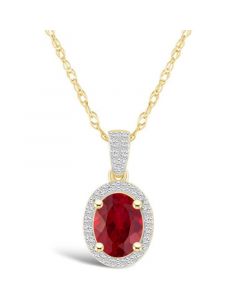 Created Ruby (1-1/4 ct. t.w.) and Created Sapphire (1/6 ct. t.w.) Halo Pendant Necklace in 10K Yellow Gold