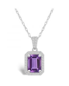 Amethyst (1-3/5 ct. t.w.) and Created Sapphire (1/5 ct. t.w.) Halo Pendant Necklace in 10K White Gold