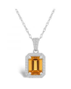 Citrine (1-3/5 ct. t.w.) and Created Sapphire (1/5 ct. t.w.) Halo Pendant Necklace in 10K White Gold