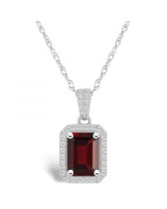 Garnet (1-9/10 ct. t.w.) and Created Sapphire (1/5 ct. t.w.) Halo Pendant Necklace in 10K White Gold