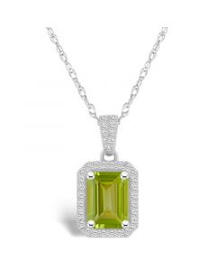 Peridot (1-2/3 ct. t.w.) and Created Sapphire (1/5 ct. t.w.) Halo Pendant Necklace in 10K White Gold