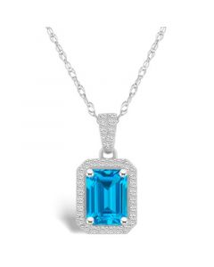 Topaz (2 ct. t.w.) and Created Sapphire (1/5 ct. t.w.) Halo Pendant Necklace in 10K White Gold